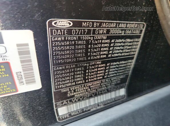 SALWV2FV1HA162373 2017 LAND ROVER RANGE Black 