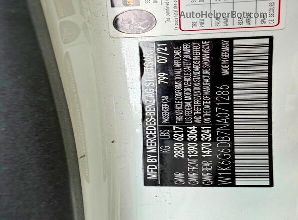 W1K6G6DB7NA071286 2022 MERCEDES-BENZ S White 
