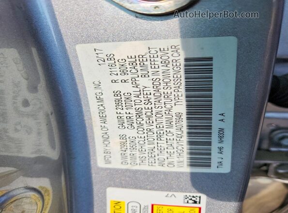 1HGCV1F4XJA076949 2018 HONDA ACCORD Silver VIN կոդի պիտակի տեսք