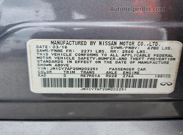 JN1CV7AP2GM202251 2016 INFINITI Q50 Gray VIN կոդի պիտակի տեսք