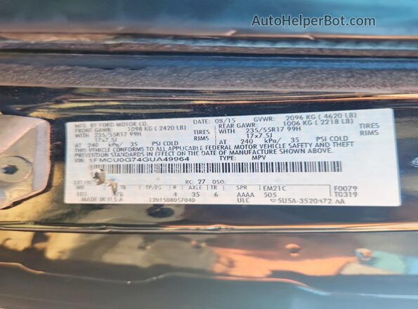 1FMCU0G74GUA49964 2016 FORD ESCAPE Черный 
