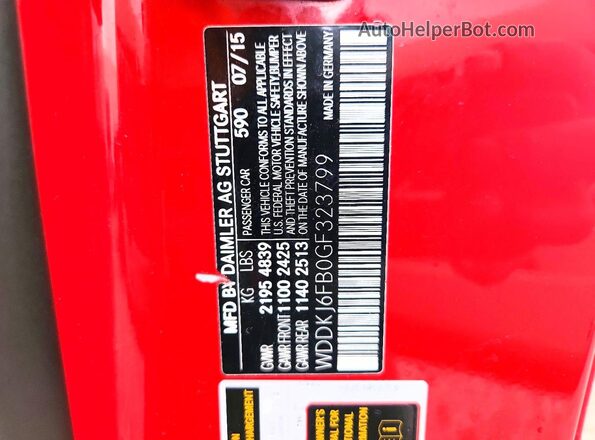 WDDKJ6FB0GF323799 2016 MERCEDES-BENZ E Red Vista de la etiqueta del VIN