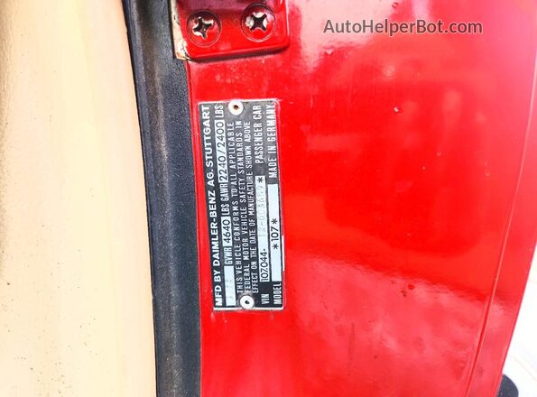 10704412003659 1972 MERCEDES-BENZ SL-CLASS Red Вид наклейки з VIN-кодом