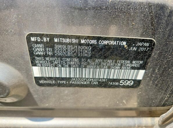 JA32U2FU0HU014261 2017 MITSUBISHI LANCER Gray Widok naklejki z numerem VIN