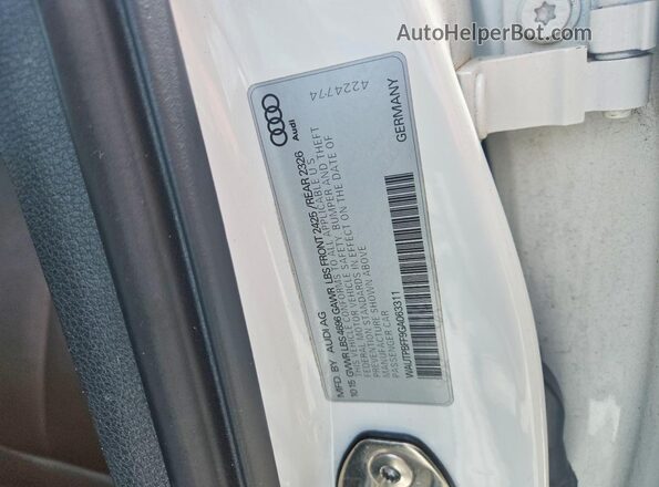 WAUTPBFF9GA063311 2016 AUDI A3 White VIN sticker view