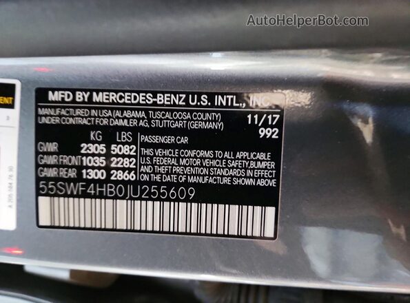 55SWF4HB0JU255609 2018 MERCEDES-BENZ C Серый Вид подкапотного пространства