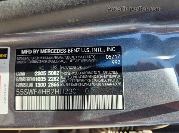 55SWF4HB2HU230110 2017 MERCEDES-BENZ C Серый Вид наклейки с VIN-кодом