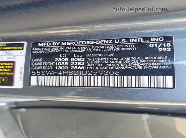 55SWF4HB2JU259306 2018 MERCEDES-BENZ C Gray Вид підкапотного простору
