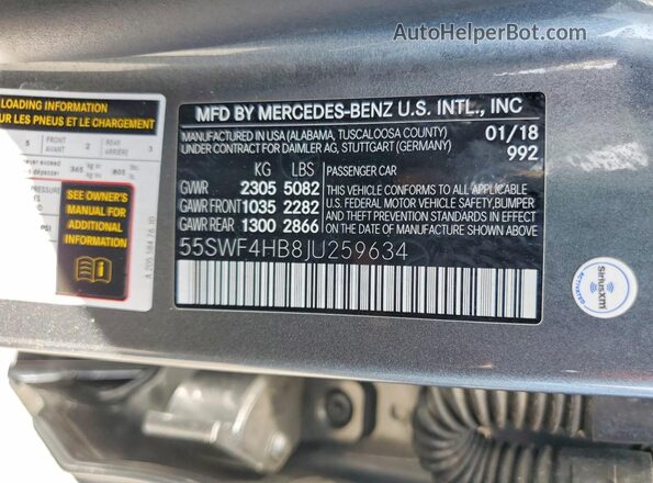 55SWF4HB8JU259634 2018 MERCEDES-BENZ C Серый Вид подкапотного пространства