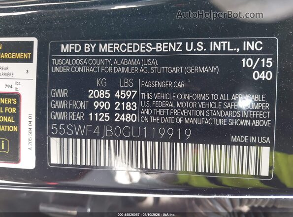 55SWF4JB0GU119919 2016 MERCEDES-BENZ C-CLASS Black ძრავის განყოფილების ხედი