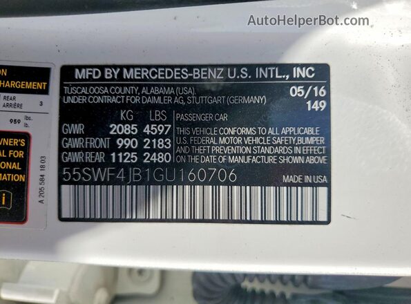 55SWF4JB1GU160706 2016 MERCEDES-BENZ C Белый Вид подкапотного пространства