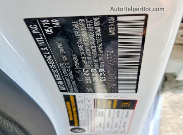 55SWF4JB1GU163234 2016 MERCEDES-BENZ C White VIN կոդի պիտակի տեսք
