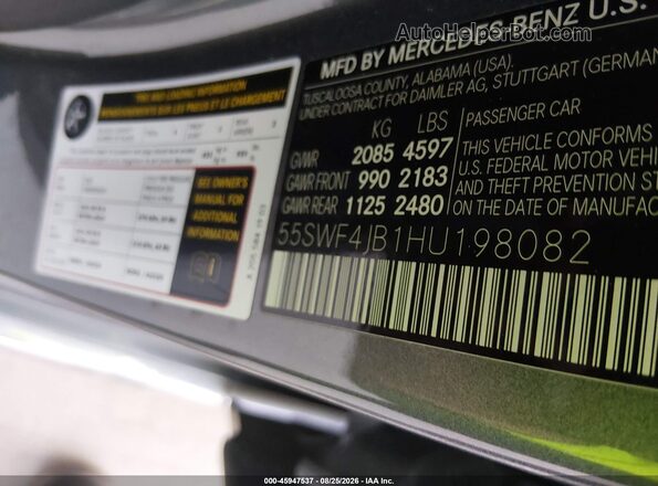 55SWF4JB1HU198082 2017 MERCEDES-BENZ C-CLASS Gray Vista del compartimento del motor