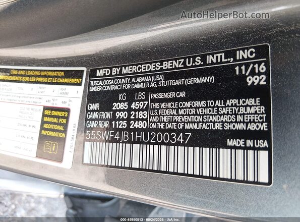 55SWF4JB1HU200347 2017 MERCEDES-BENZ C-CLASS Серый Вид подкапотного пространства