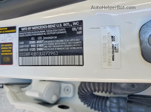 55SWF4JB1JU272963 2018 MERCEDES-BENZ C White Вид підкапотного простору