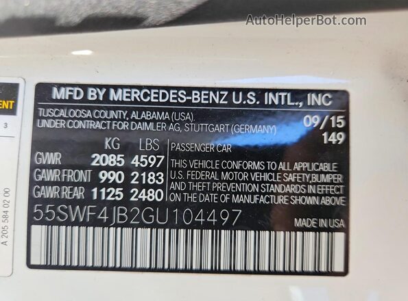 55SWF4JB2GU104497 2016 MERCEDES-BENZ C White Շարժիչի բաժամունքի տեսք