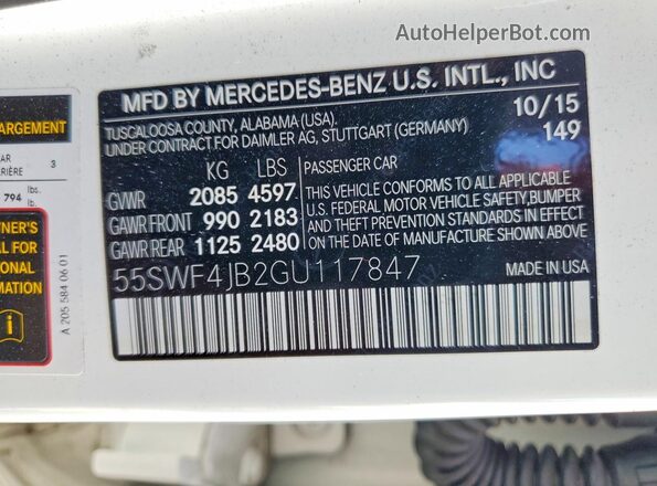 55SWF4JB2GU117847 2016 MERCEDES-BENZ C White Շարժիչի բաժամունքի տեսք