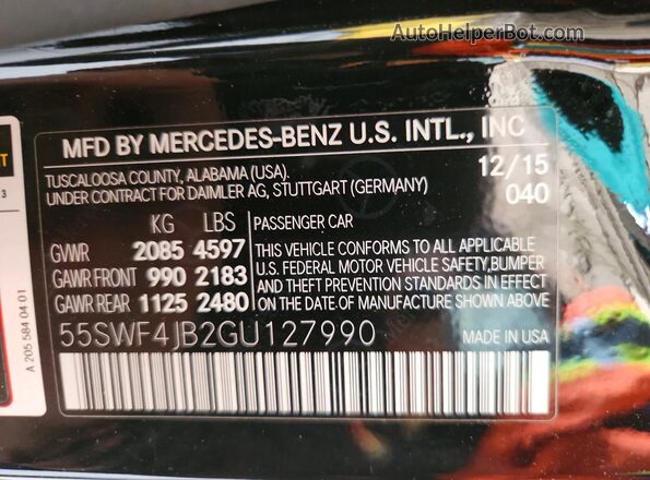 55SWF4JB2GU127990 2016 MERCEDES-BENZ C Black Вид наклейки з VIN-кодом