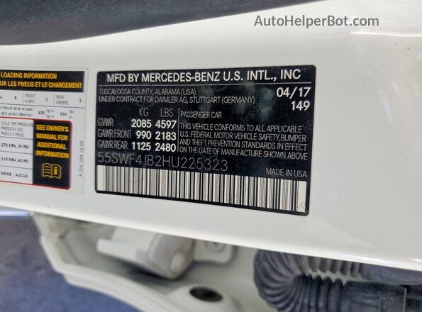 55SWF4JB2HU225323 2017 MERCEDES-BENZ C White Вид наклейки з VIN-кодом
