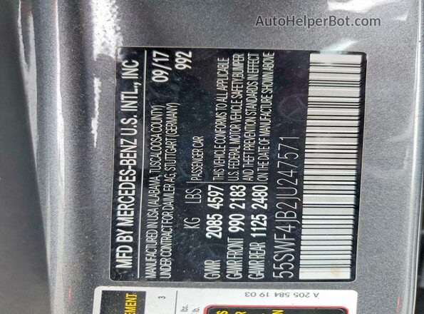 55SWF4JB2JU247571 2018 MERCEDES-BENZ C Gray Вид підкапотного простору