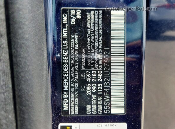 55SWF4JB2JU276021 2018 MERCEDES-BENZ C-CLASS Синий Вид подкапотного пространства