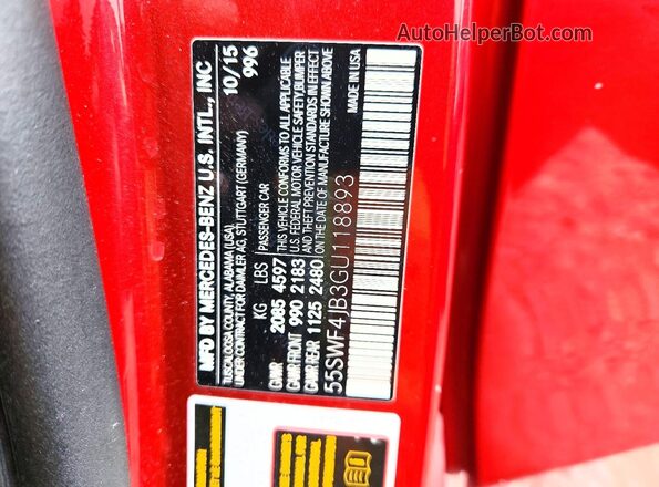 55SWF4JB3GU118893 2016 MERCEDES-BENZ C Бордовый Вид подкапотного пространства