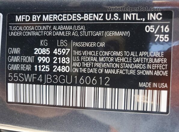 55SWF4JB3GU160612 2016 MERCEDES-BENZ C Gray Вид підкапотного простору