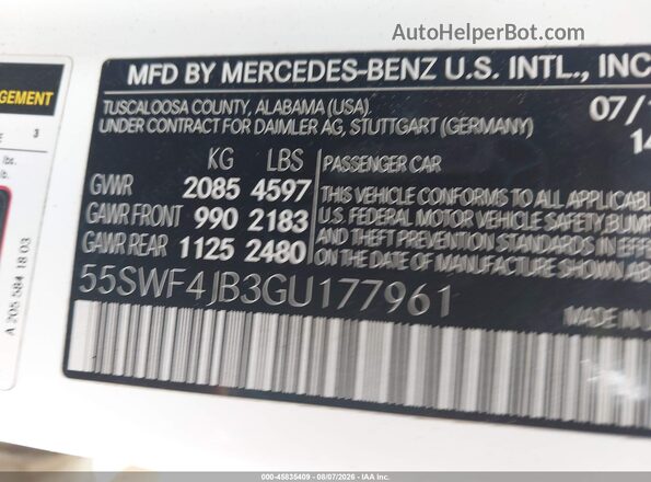 55SWF4JB3GU177961 2016 MERCEDES-BENZ C-CLASS White Engine compartment view