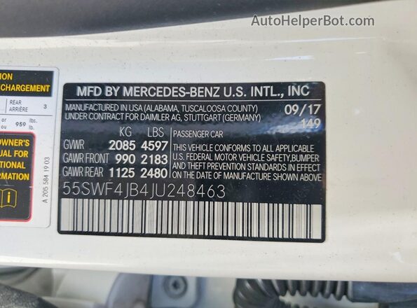 55SWF4JB4JU248463 2018 MERCEDES-BENZ C White Engine compartment view
