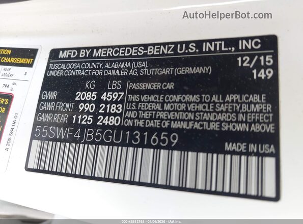 55SWF4JB5GU131659 2016 MERCEDES-BENZ C-CLASS White ძრავის განყოფილების ხედი