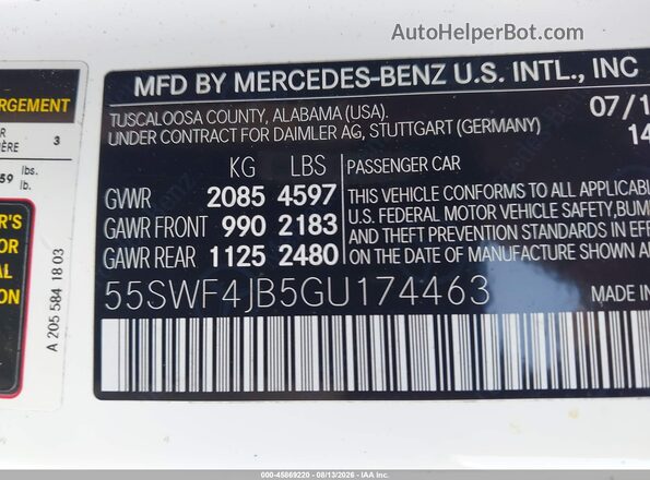 55SWF4JB5GU174463 2016 MERCEDES-BENZ C-CLASS White Engine compartment view