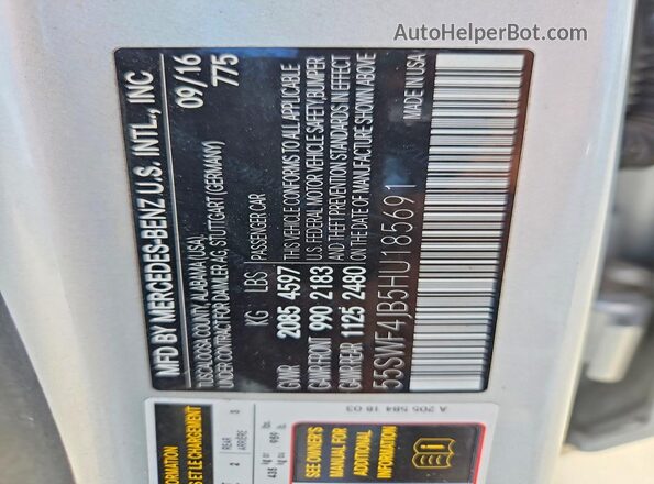 55SWF4JB5HU185691 2017 MERCEDES-BENZ C Silver Շարժիչի բաժամունքի տեսք