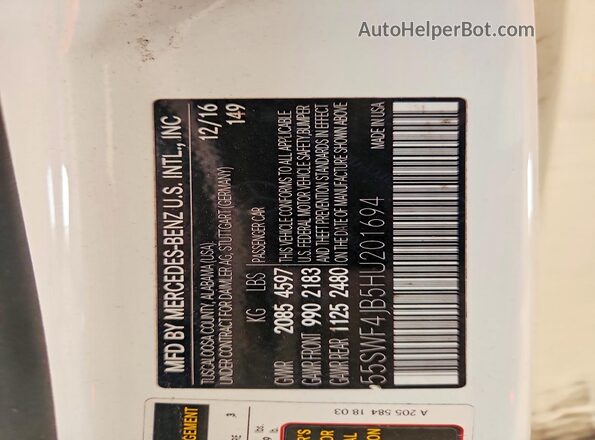 55SWF4JB5HU201694 2017 MERCEDES-BENZ C White Engine compartment view