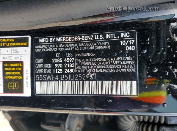 55SWF4JB5JU252151 2018 MERCEDES-BENZ C Black Vista de la etiqueta del VIN