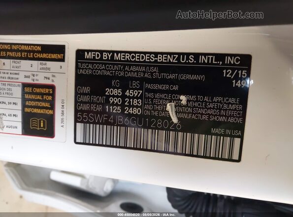 55SWF4JB6GU128026 2016 MERCEDES-BENZ C-CLASS White Вид підкапотного простору