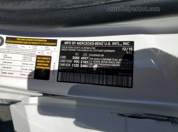 55SWF4JB6GU130763 2016 MERCEDES-BENZ C White Widok naklejki z numerem VIN