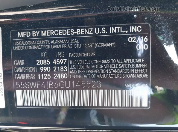 55SWF4JB6GU145523 2016 MERCEDES-BENZ C-CLASS Black Vista del compartimento del motor
