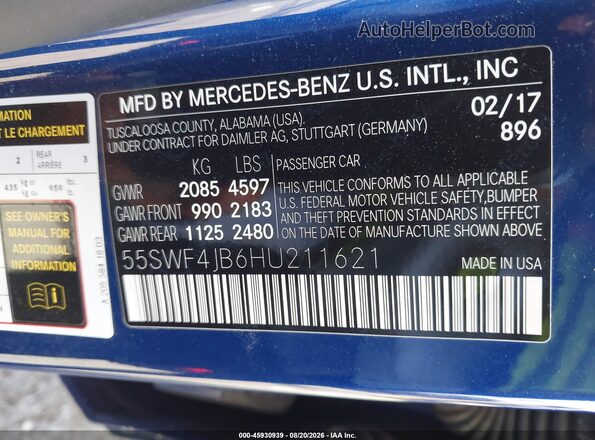55SWF4JB6HU211621 2017 MERCEDES-BENZ C-CLASS Blue Widok komory silnika