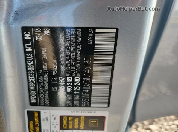 55SWF4JB7GU146180 2016 MERCEDES-BENZ C Silver VIN կոդի պիտակի տեսք