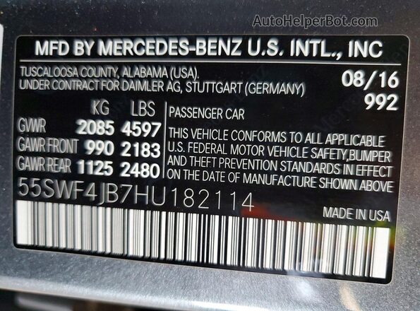 55SWF4JB7HU182114 2017 MERCEDES-BENZ C Gray Vista del compartimento del motor