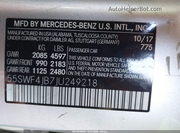 55SWF4JB7JU249218 2018 MERCEDES-BENZ C-CLASS Серебряный Вид подкапотного пространства