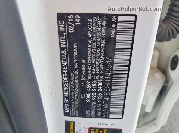 55SWF4JB8GU143546 2016 MERCEDES-BENZ C White VIN sticker view