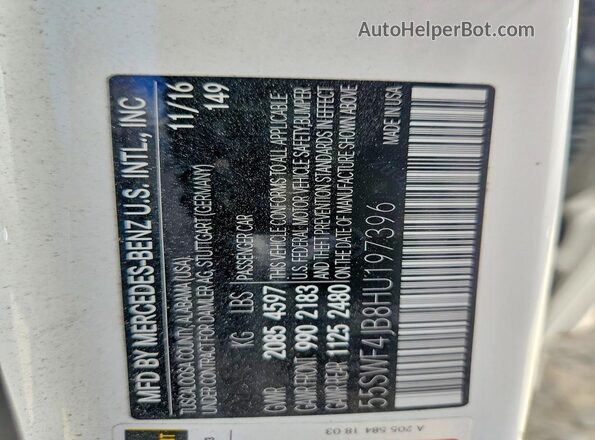 55SWF4JB8HU197396 2017 MERCEDES-BENZ C White Widok komory silnika