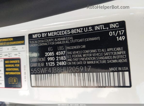 55SWF4JB8HU205917 2017 MERCEDES-BENZ C-CLASS Белый Вид подкапотного пространства