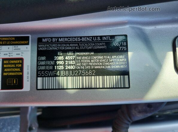 55SWF4JB8JU275682 2018 MERCEDES-BENZ C Silver Вид підкапотного простору