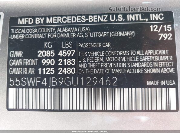 55SWF4JB9GU129462 2016 MERCEDES-BENZ C-CLASS Gray Engine compartment view