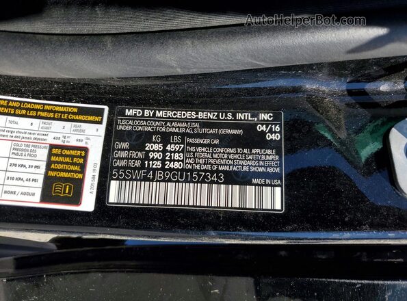 55SWF4JB9GU157343 2016 MERCEDES-BENZ C Black Вид наклейки з VIN-кодом