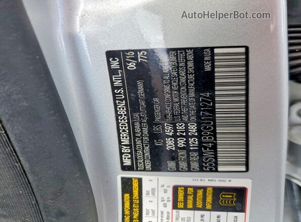 55SWF4JB9GU171274 2016 MERCEDES-BENZ C Silver Widok komory silnika