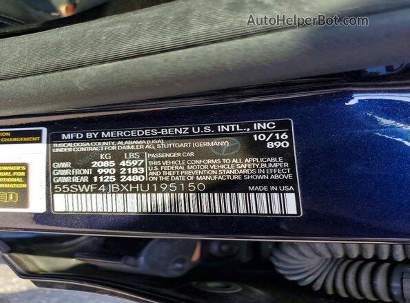 55SWF4JBXHU195150 2017 MERCEDES-BENZ C Blue Widok komory silnika