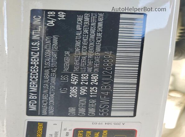 55SWF4JBXJU268894 2018 MERCEDES-BENZ C White Вид підкапотного простору